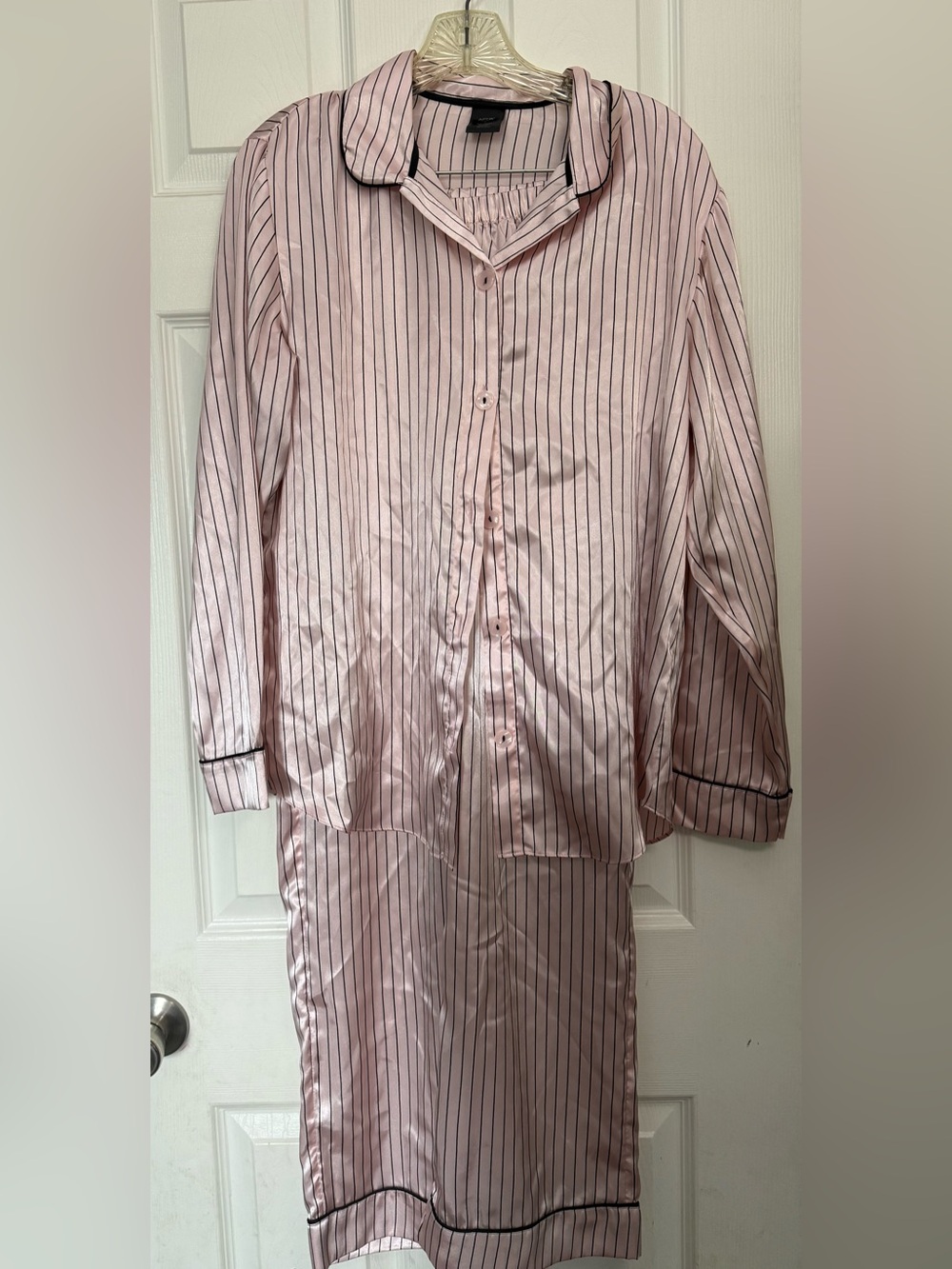 Apt. 9 Pale Pink Satin Pajama Set with Black Pinstripes